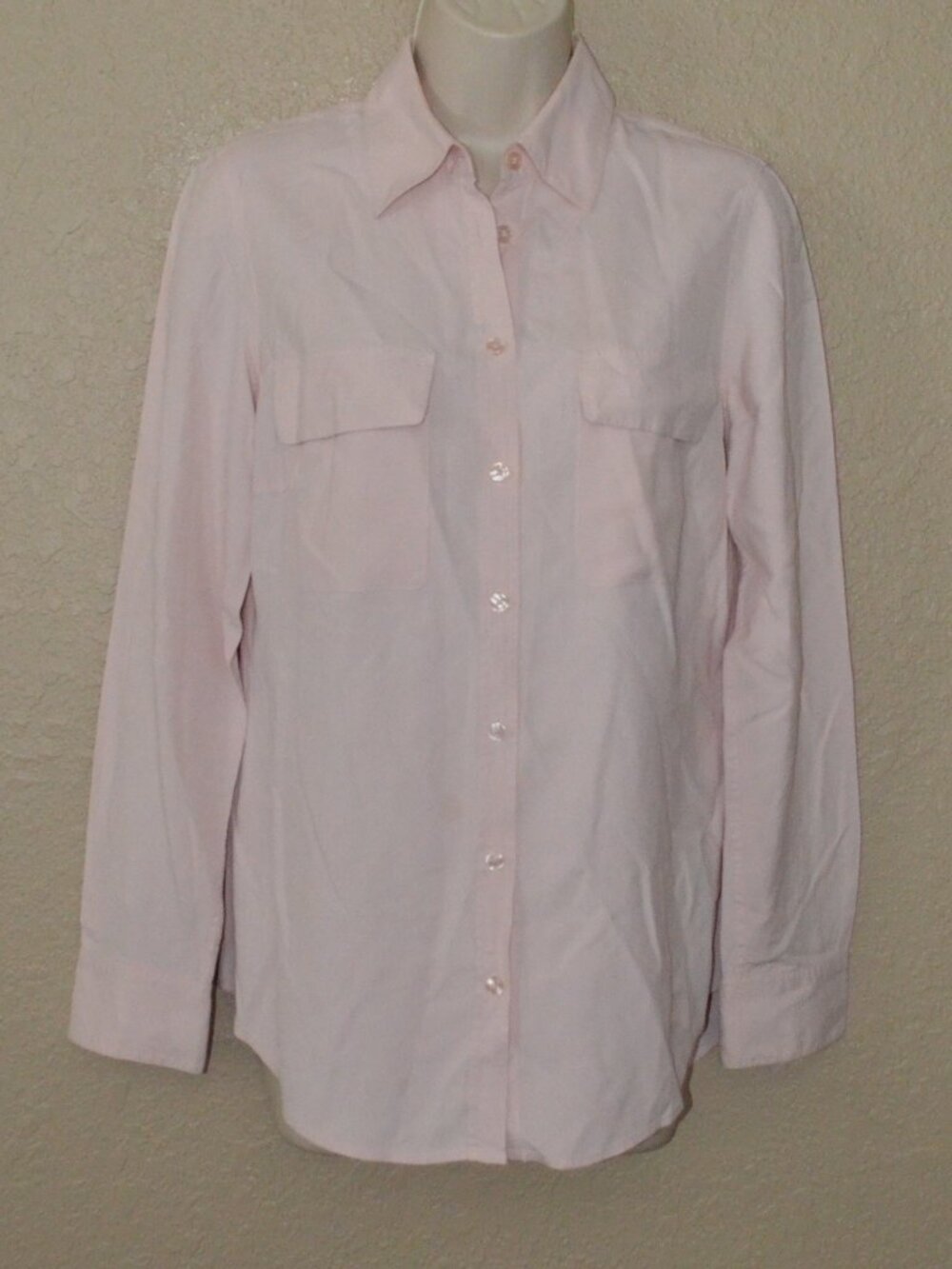 Sz S Go Silk Pink Long Sleeve Button Front Blouse